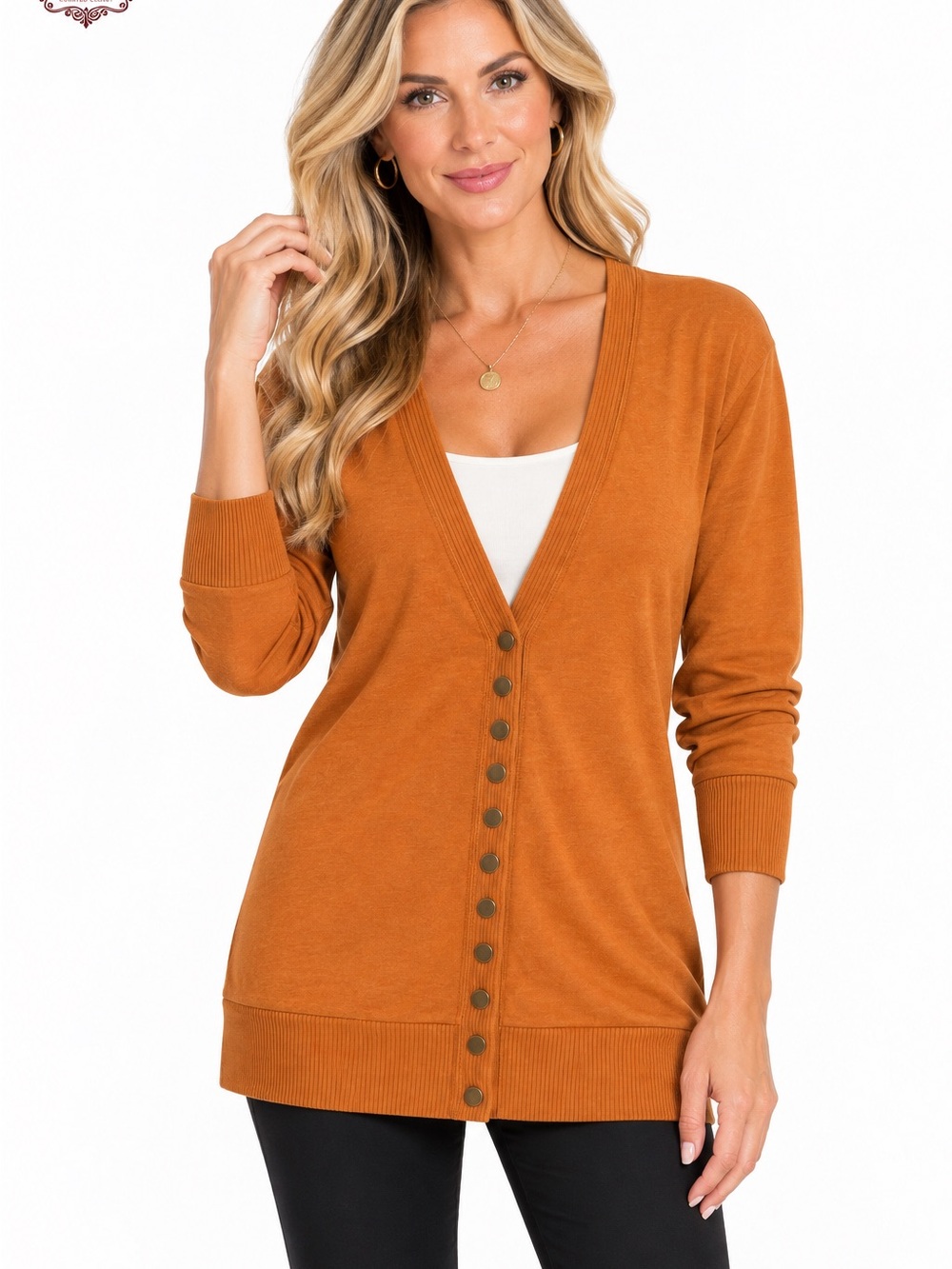 Z63 Zenana Rust Orange Long Snap Front Cardigan XL Stretch Lightweight